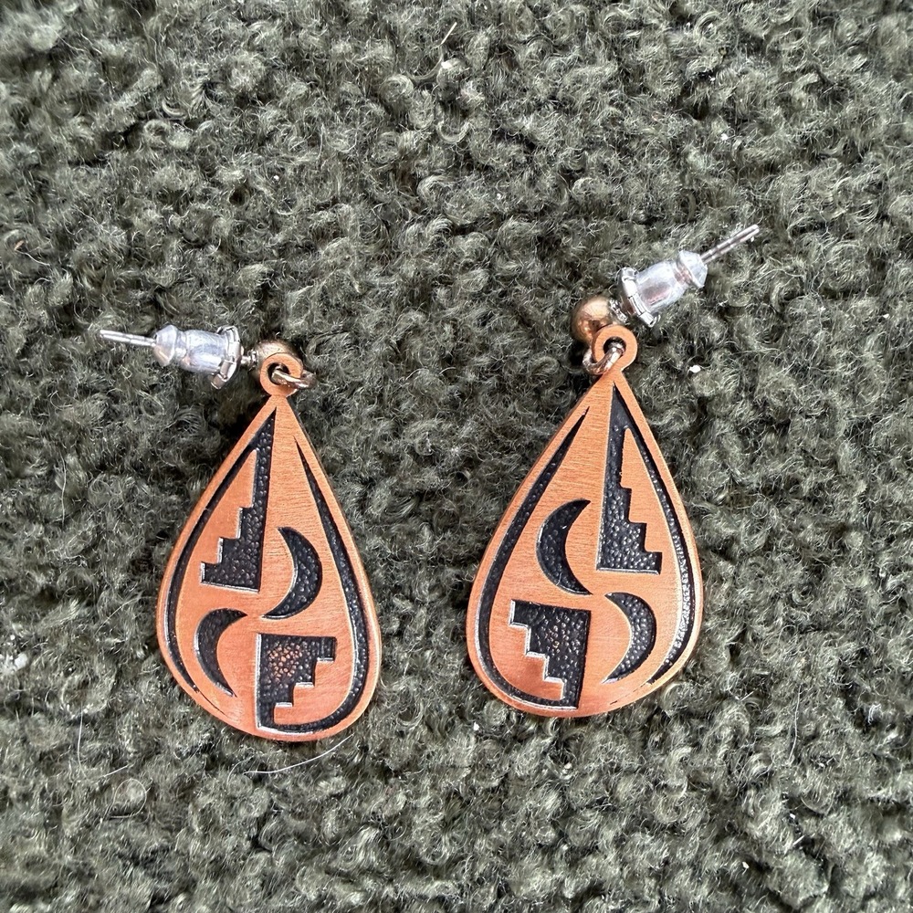 WM Wheeler Co Pierced Earrings Vtg Copper Southwestern Teardrop Dangles Navajo